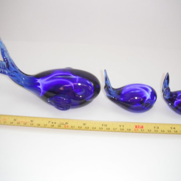 Lot of 3 Murano Art Glass Style Whale Cobalt Blue Paperweight Figurine Vintage - Picture 5 of 8